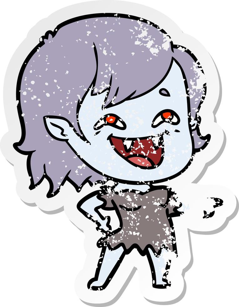 adesivo angustiado de uma garota vampira rindo de desenho animado vetor