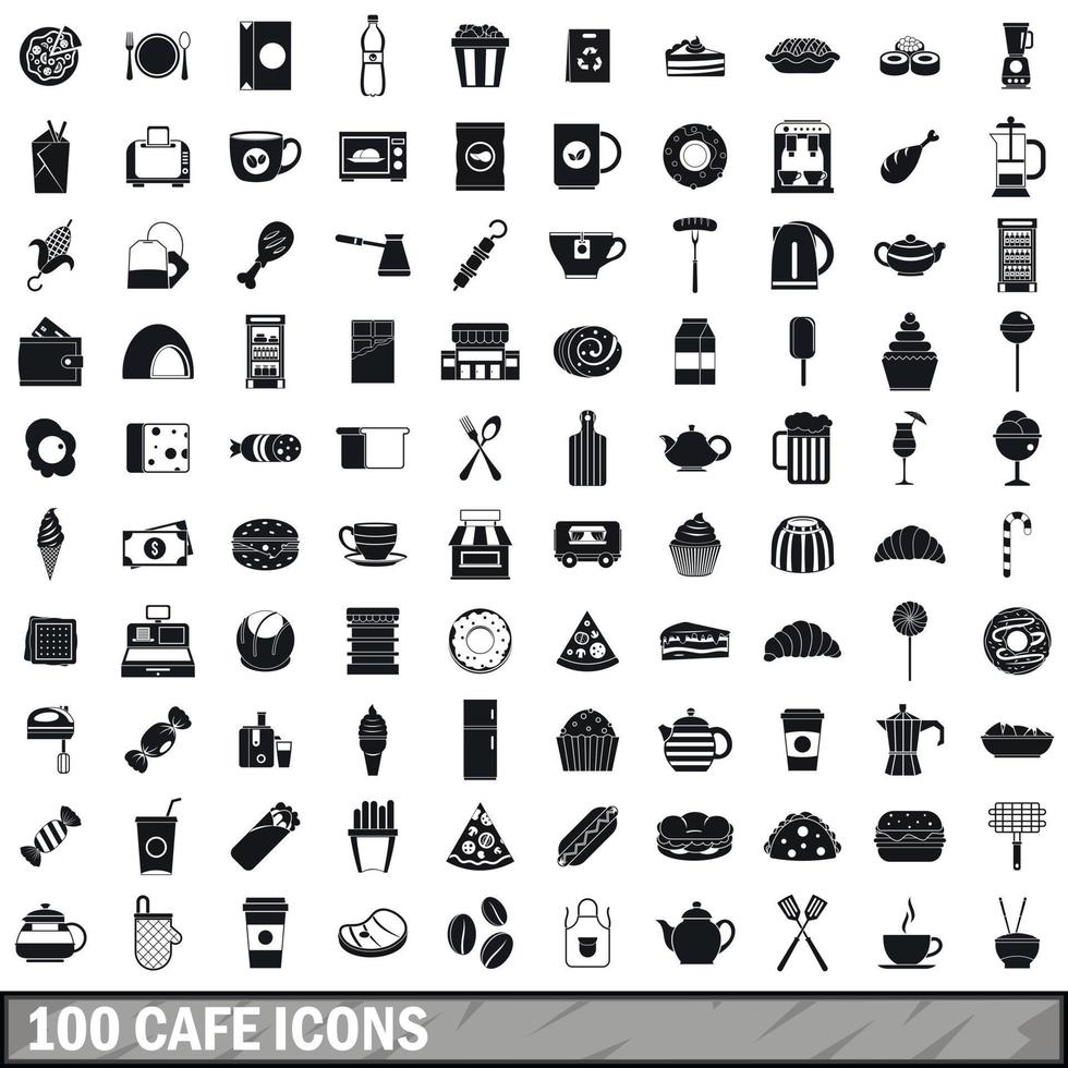 Conjunto de 100 ícones de café, estilo simples vetor