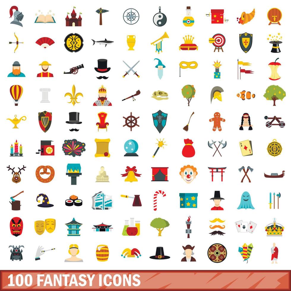 conjunto de 100 ícones de fantasia, estilo simples vetor