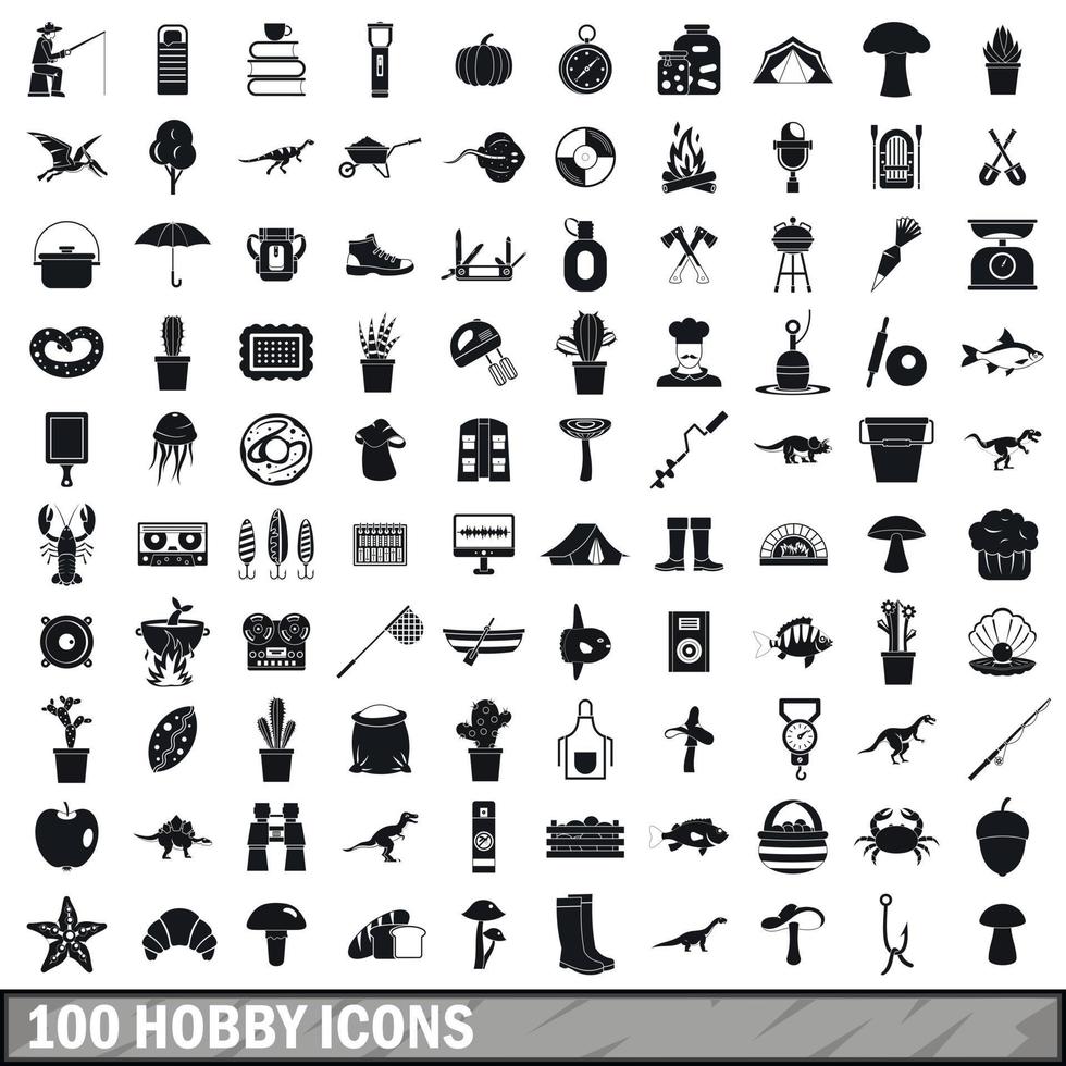 conjunto de 100 ícones de hobby, estilo simples vetor