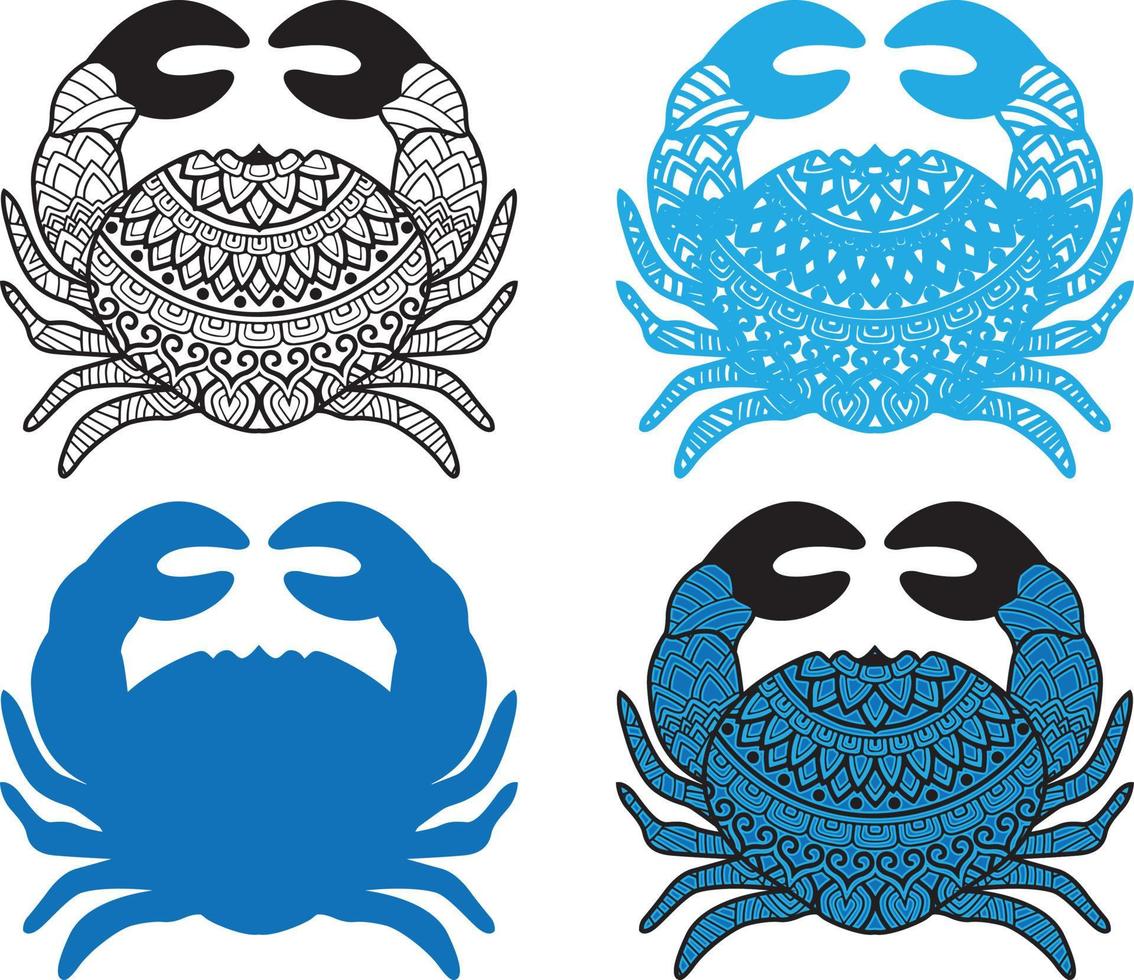 artes do zentangle de caranguejo, página para colorir anti-stress para adultos com caranguejo do mar vetor