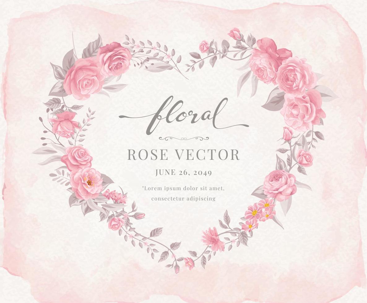 linda flor rosa e folha botânica em forma de coração aquarela ilustração pintada digital para amor casamento dia dos namorados ou arranjo convite design cartão de saudação vetor