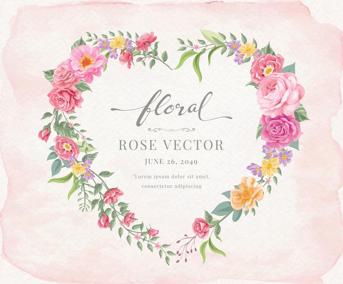 linda flor rosa e folha botânica em forma de coração aquarela ilustração pintada digital para amor casamento dia dos namorados ou arranjo convite design cartão de saudação vetor