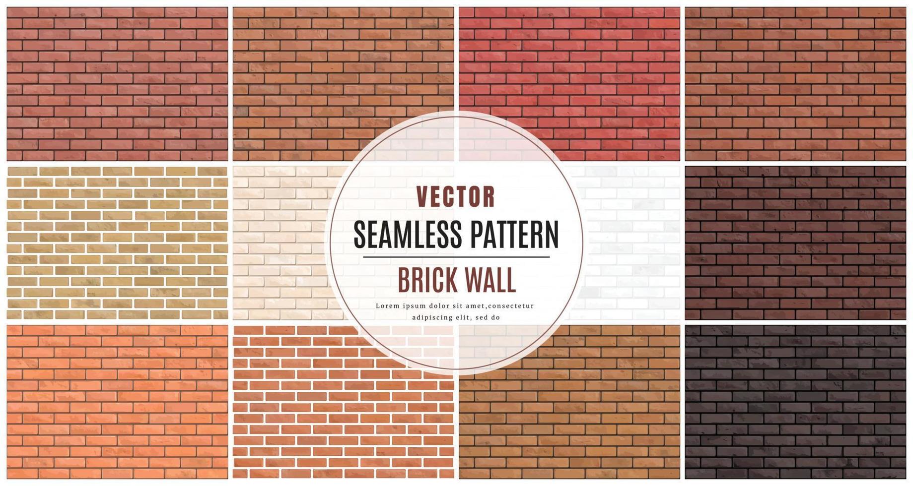bloco de coleção de padrões sem costura de parede de tijolos definir fundo de textura vetor