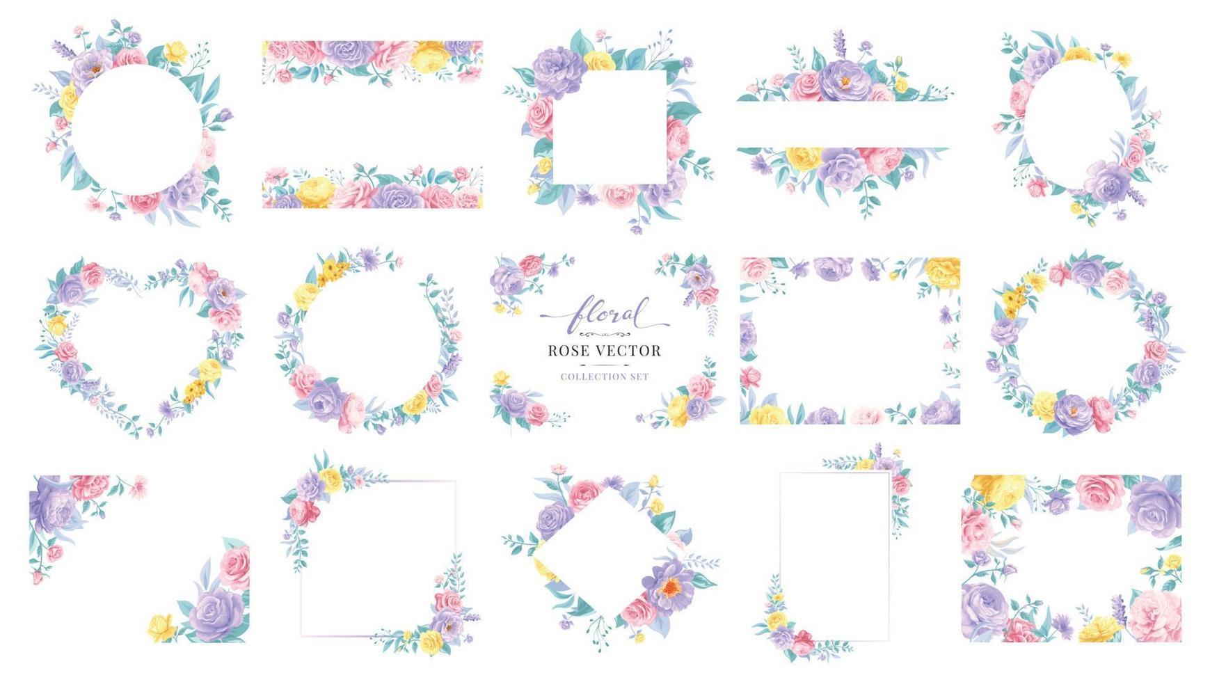 conjunto de coleção linda flor rosa e folha botânica ilustração digital pintada para amor casamento dia dos namorados ou arranjo convite design cartão de saudação vetor