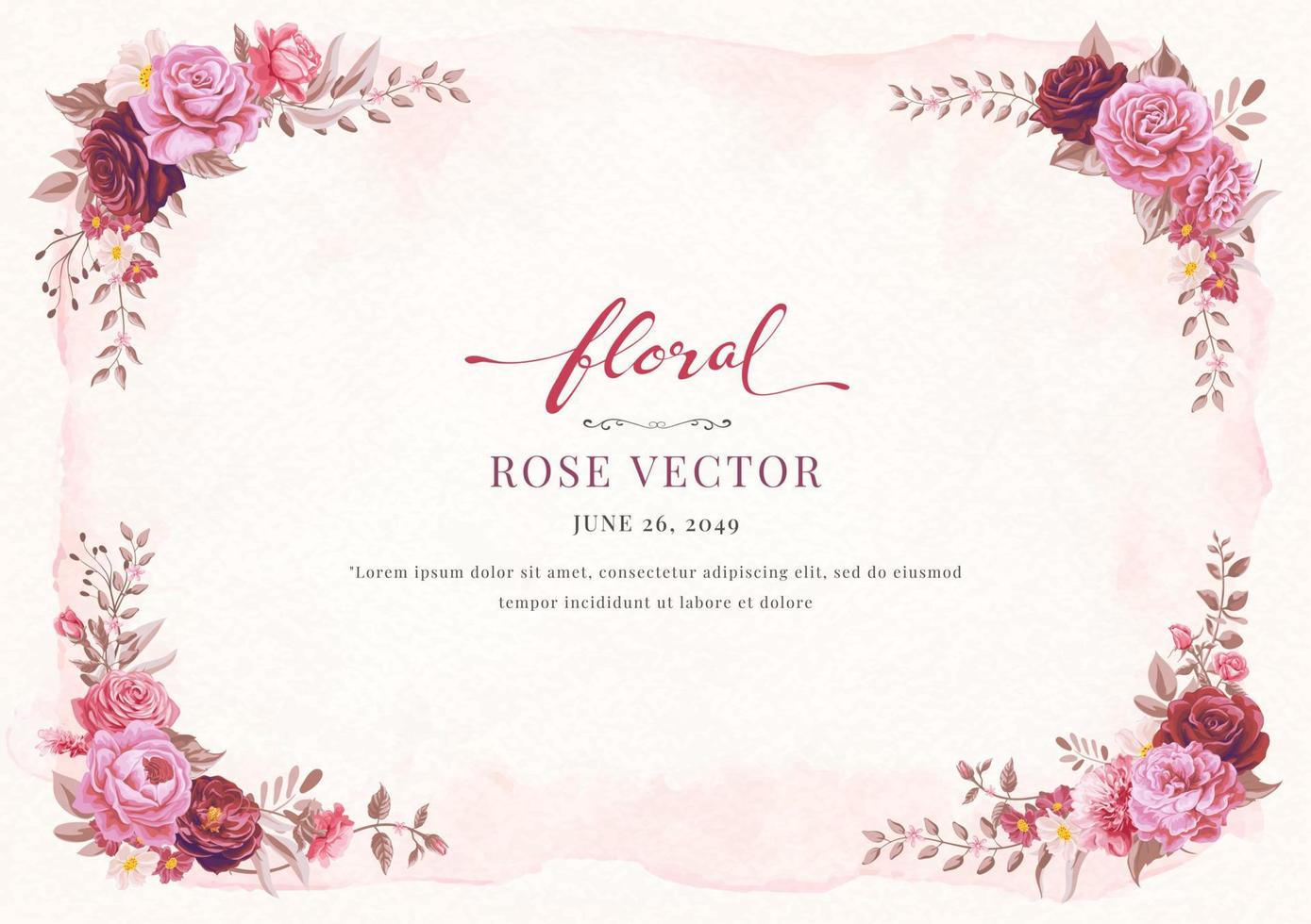 flor rosa e ilustração digital pintada de folha botânica vetor