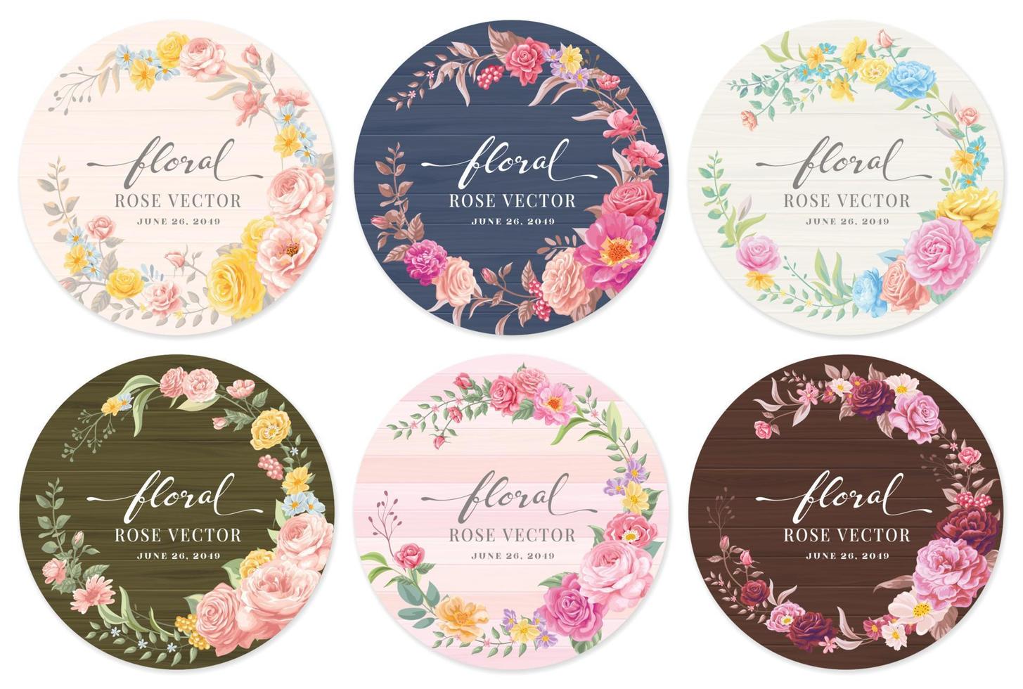 conjunto de coleção rótulo linda flor rosa e folha botânica ilustração digital pintada para amor casamento dia dos namorados ou arranjo convite design cartão de saudação vetor