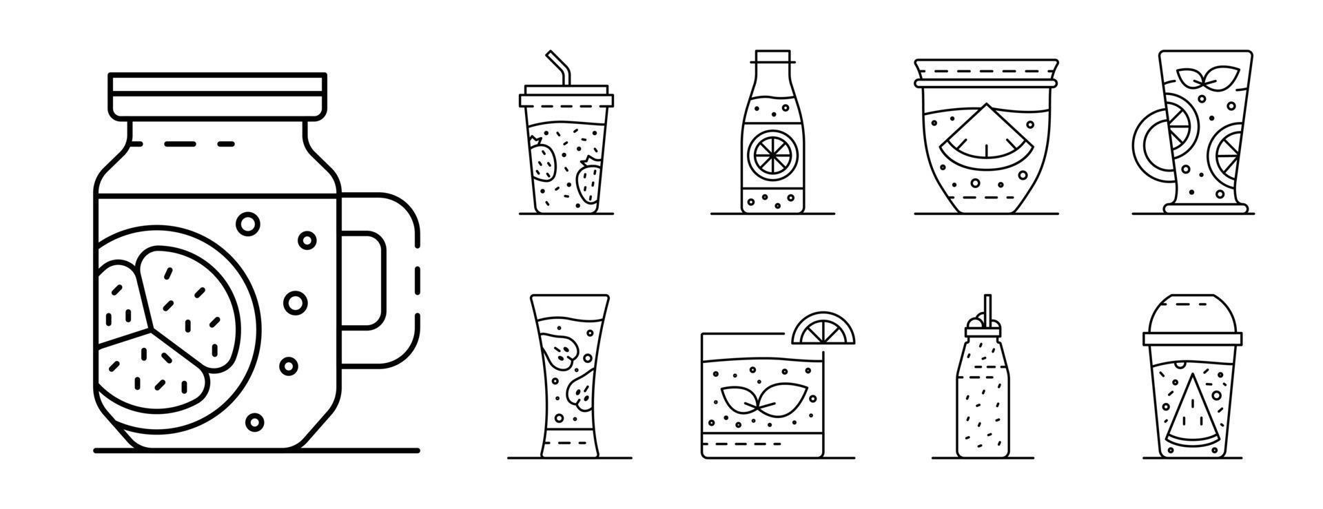 conjunto de ícones de smoothie, estilo de contorno vetor
