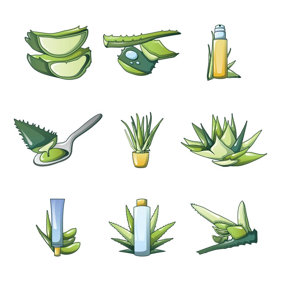 conjunto de ícones de aloe vera, estilo cartoon vetor