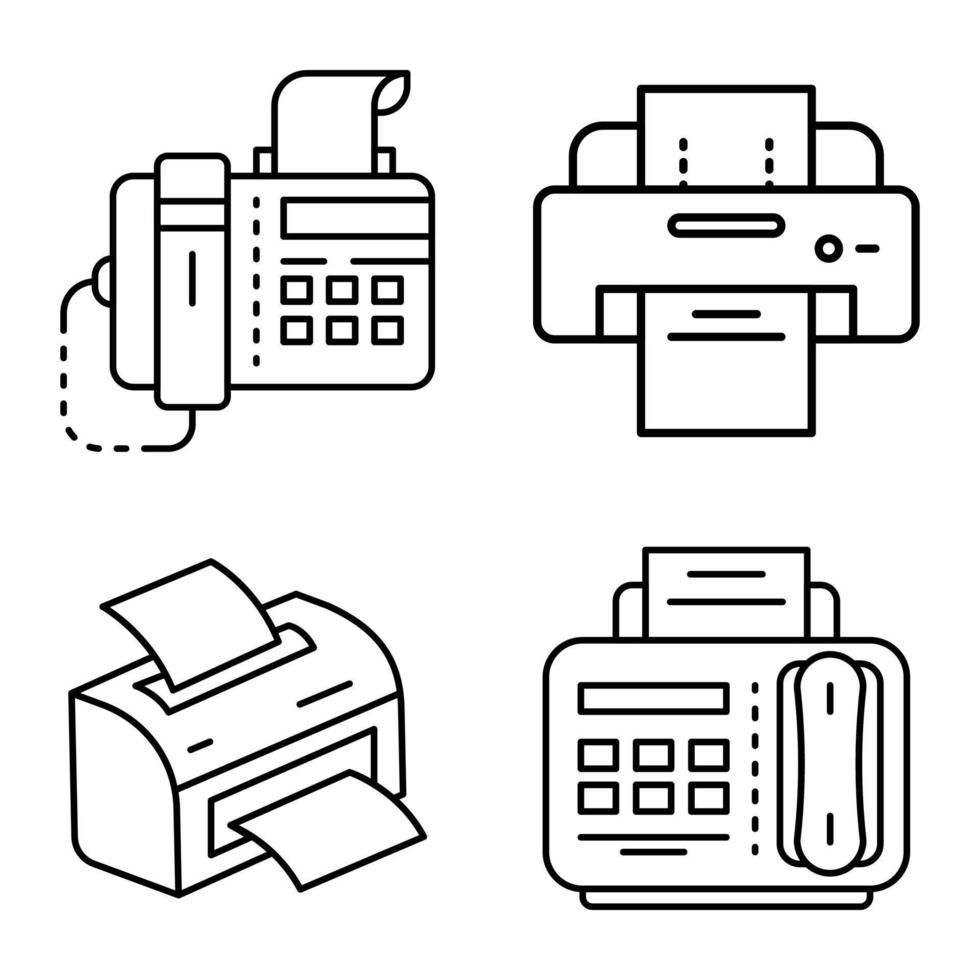conjunto de ícones de fax, estilo de estrutura de tópicos vetor