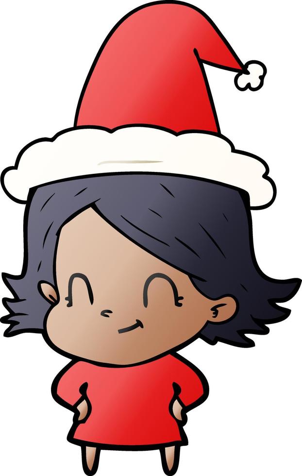 desenho de gradiente de uma garota amigável usando chapéu de papai noel vetor