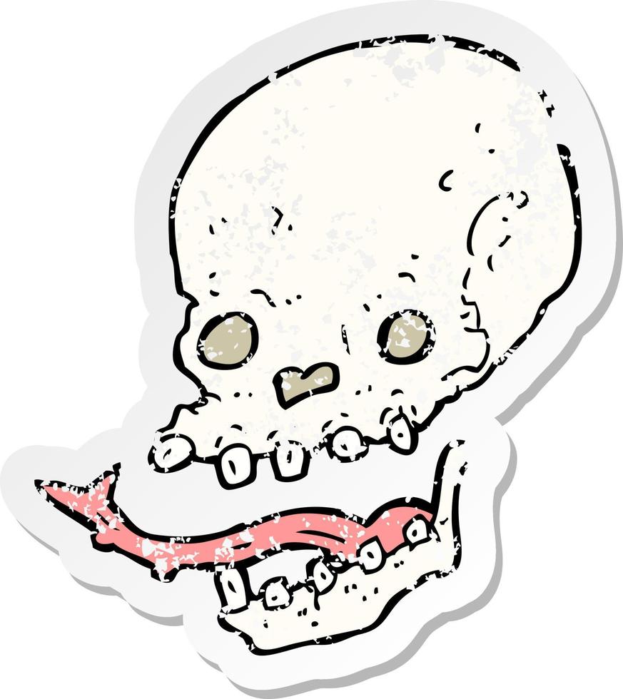 adesivo retrô angustiado de um crânio assustador de desenho animado vetor