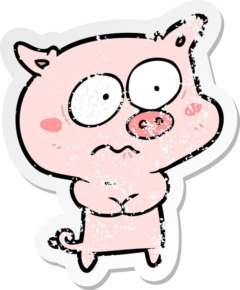 vinheta angustiada de um porco nervoso de desenho animado vetor