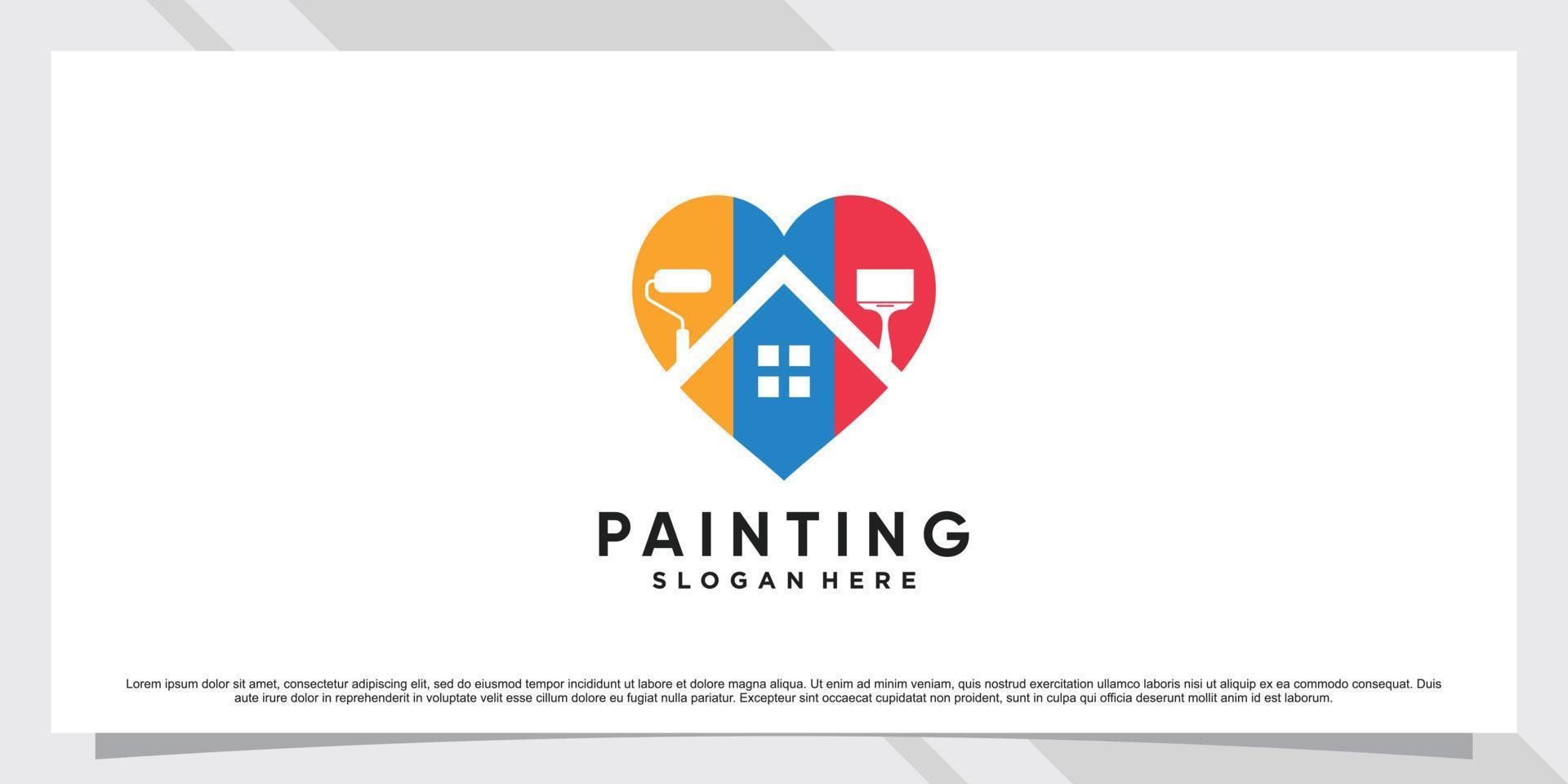 inspiração de design de logotipo de pintura e casa com estilo de coração e vetor premium de elemento criativo