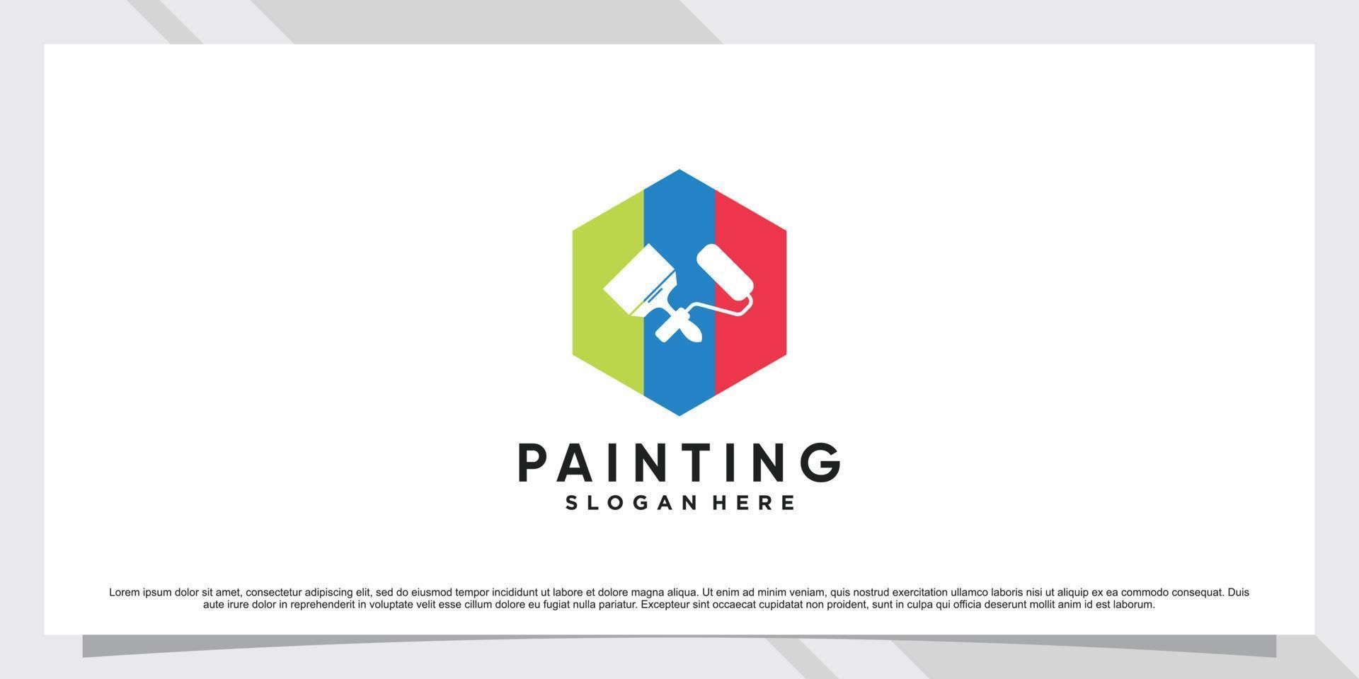 inspiração de design de logotipo de pintura com rolo, pincel e vetor premium de elemento criativo