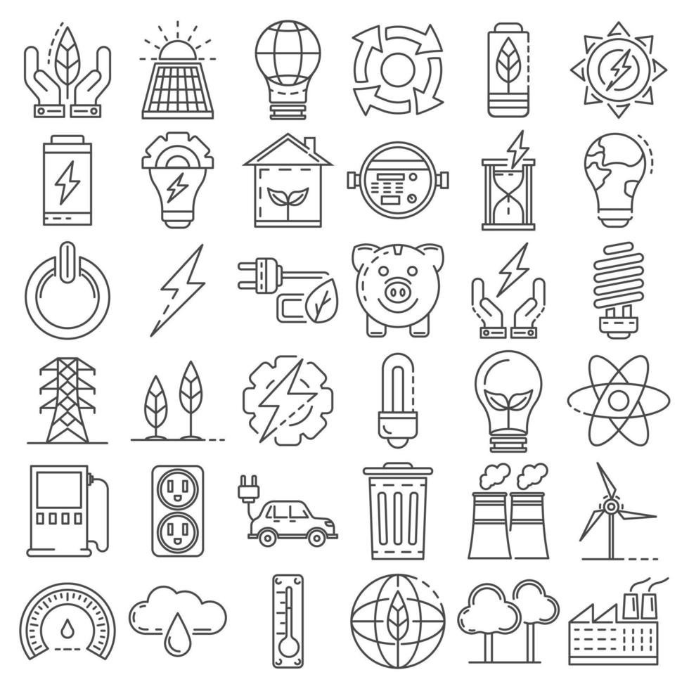 conjunto de ícones de economia de energia, estilo de estrutura de tópicos vetor