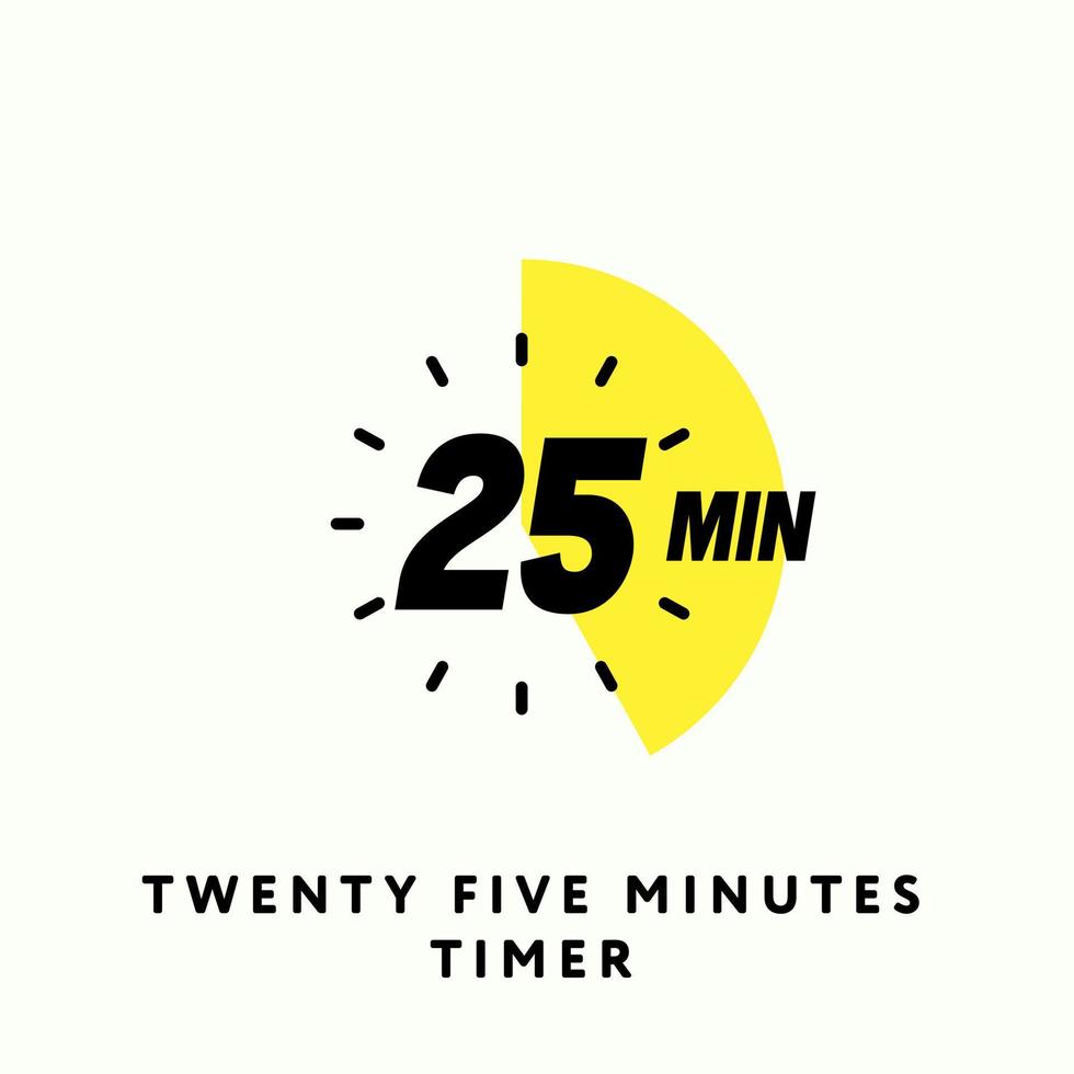 ícone do temporizador de 25 minutos, design plano moderno. relógio, cronômetro, cronômetro mostrando a etiqueta de vinte e cinco minutos. tempo de cozimento, indicação de contagem regressiva. vetor isolado eps.