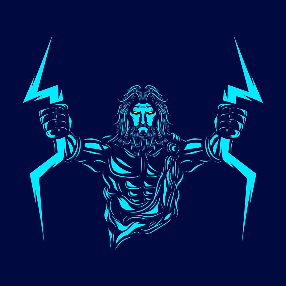 zeus a mitologia logotipo linha pop art retrato deus design colorido com fundo escuro. ilustração em vetor abstrato.