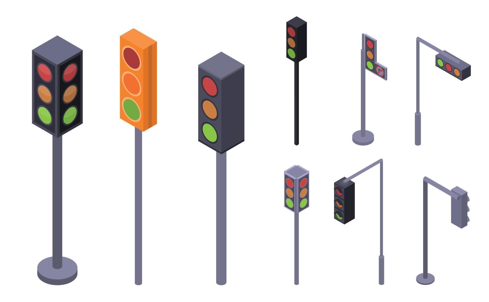 conjunto de ícones de semáforos, estilo isométrico vetor