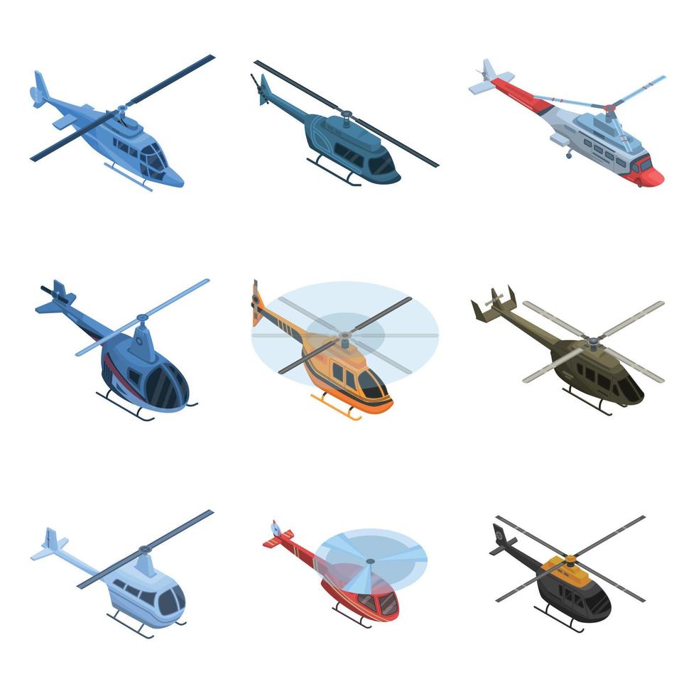 conjunto de ícones de helicóptero, estilo isométrico vetor