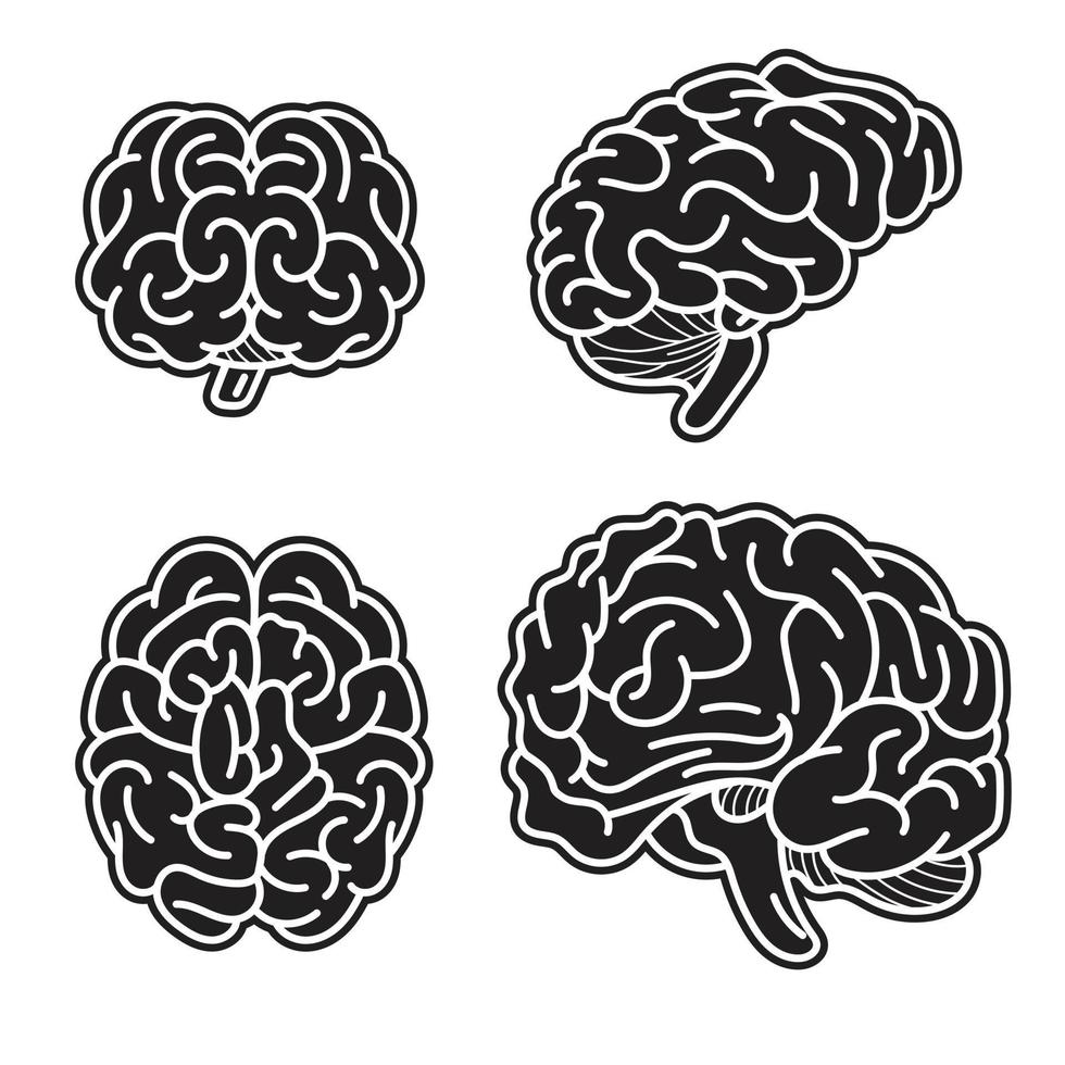 conjunto de ícones da mente do cérebro, estilo simples vetor