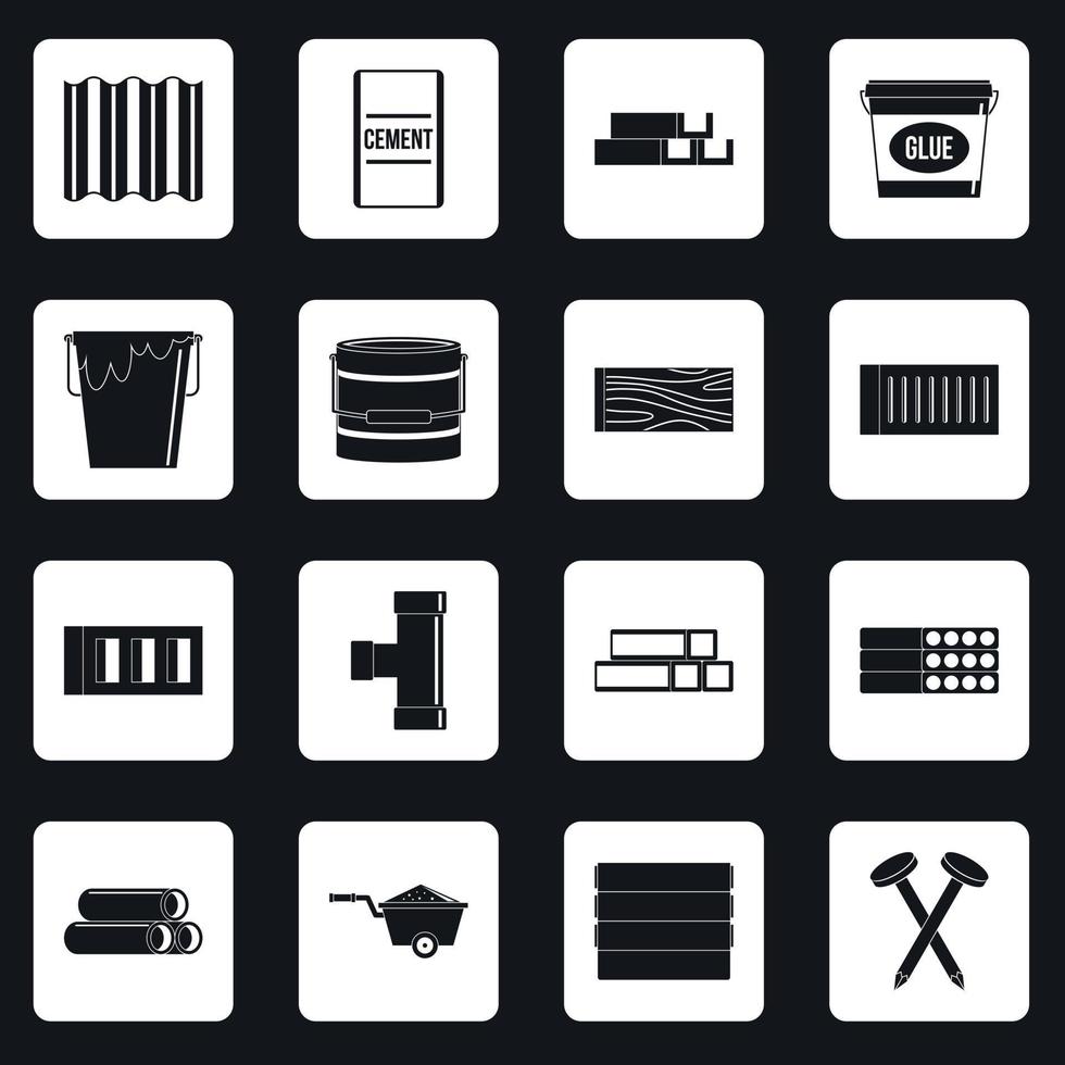 vetor de quadrados de conjunto de ícones de materiais de construção