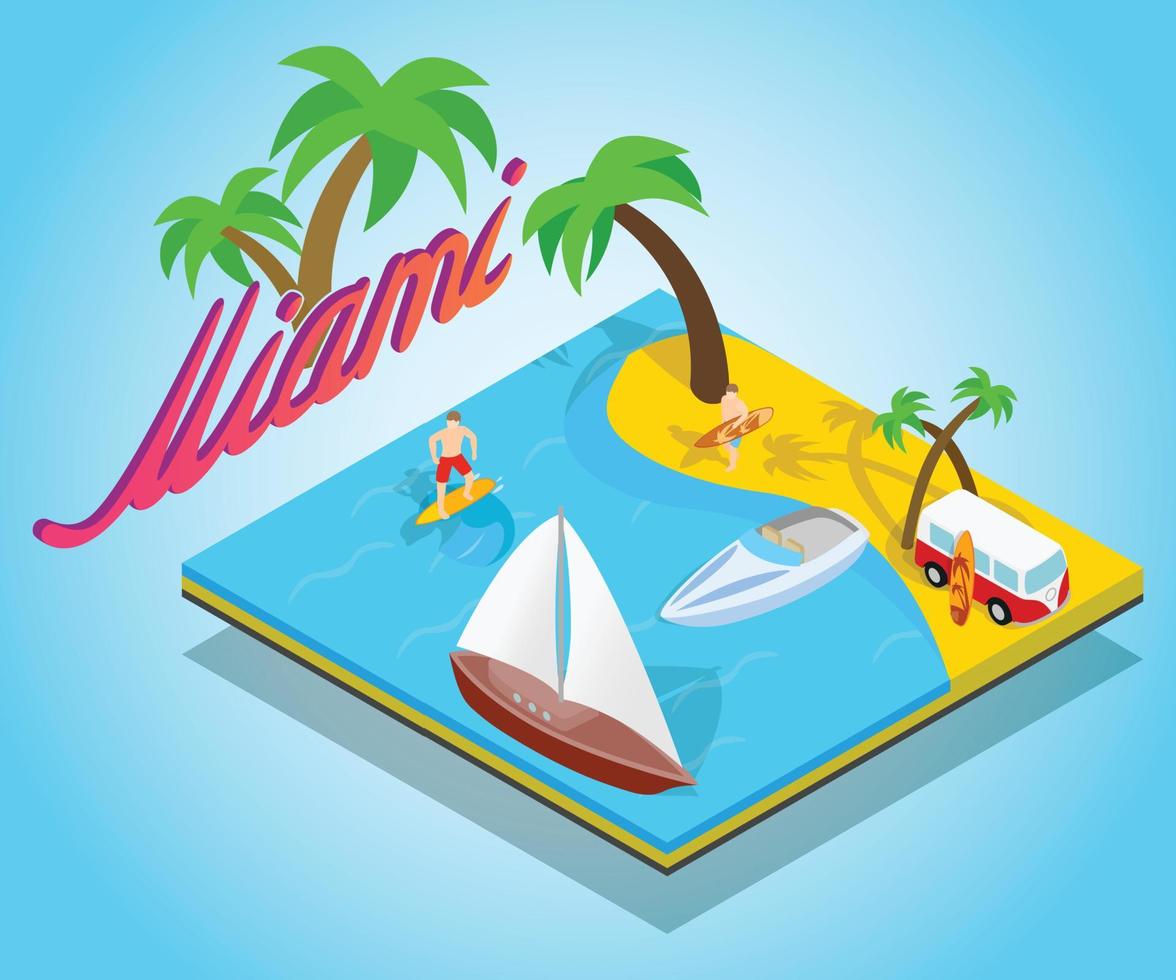 banner de conceito de miami beach, estilo isométrico vetor