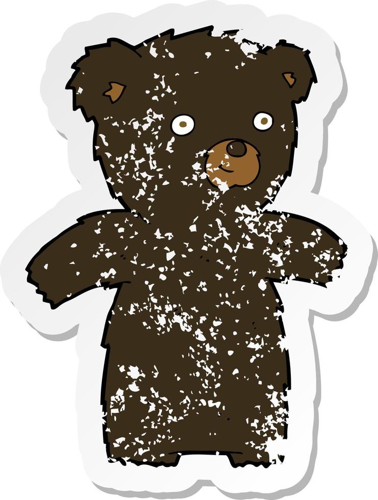 adesivo retrô angustiado de um urso preto de desenho animado fofo vetor