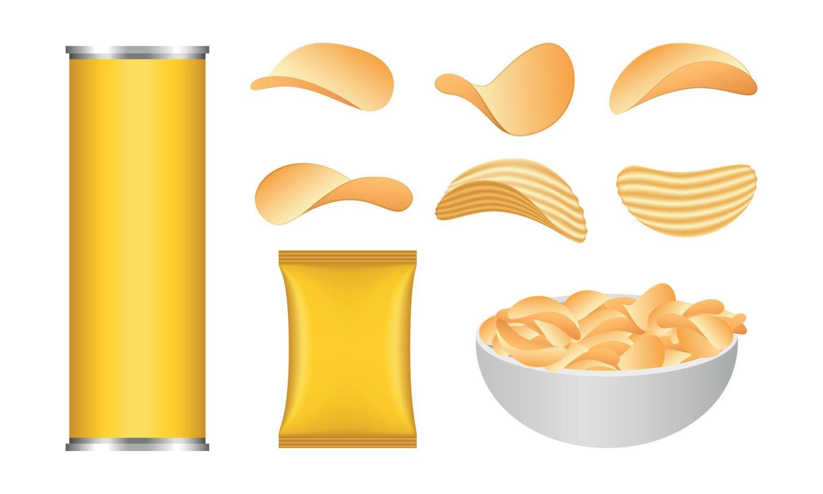 conjunto de ícones de batata chips, estilo realista vetor