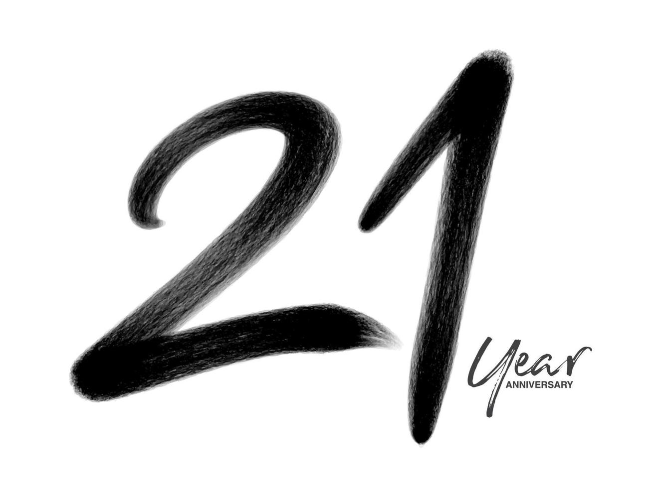 Modelo de vetor de comemoração de aniversário de 21 anos, design de logotipo de 21 anos, 21º aniversário, números de letras pretas desenho de pincel esboço desenhado à mão, ilustração vetorial de design de logotipo de número