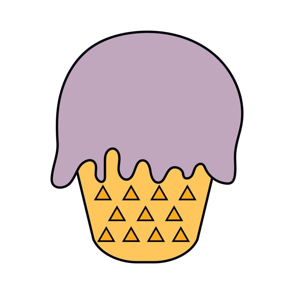 bolas de sorvete no cone de waffle isolado no fundo branco. ícone de contorno plano de vetor. personagem de quadrinhos na ilustração de estilo cartoon para design de camiseta vetor