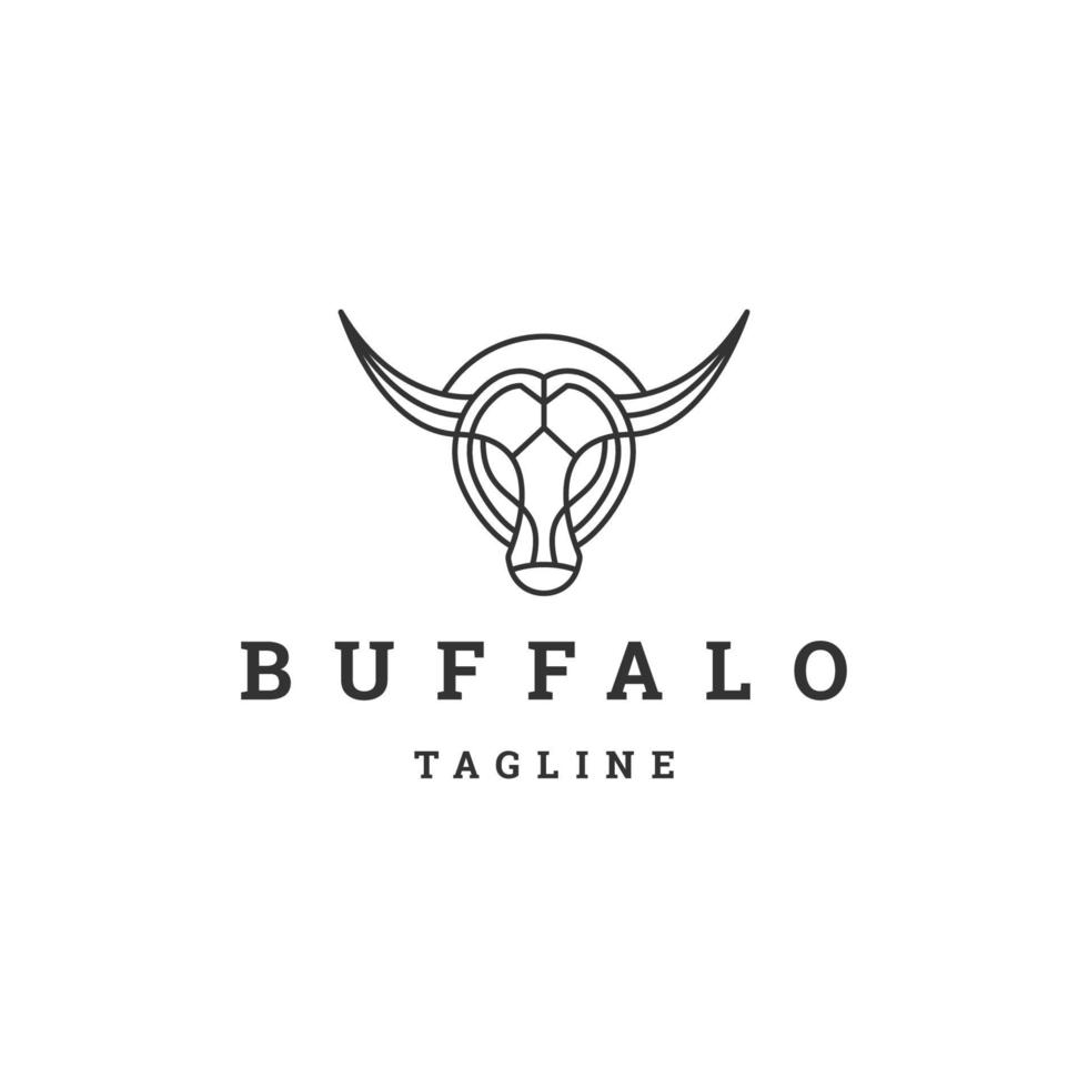 modelo de design de ícone de logotipo de linha de cabeça de búfalo vetor plano