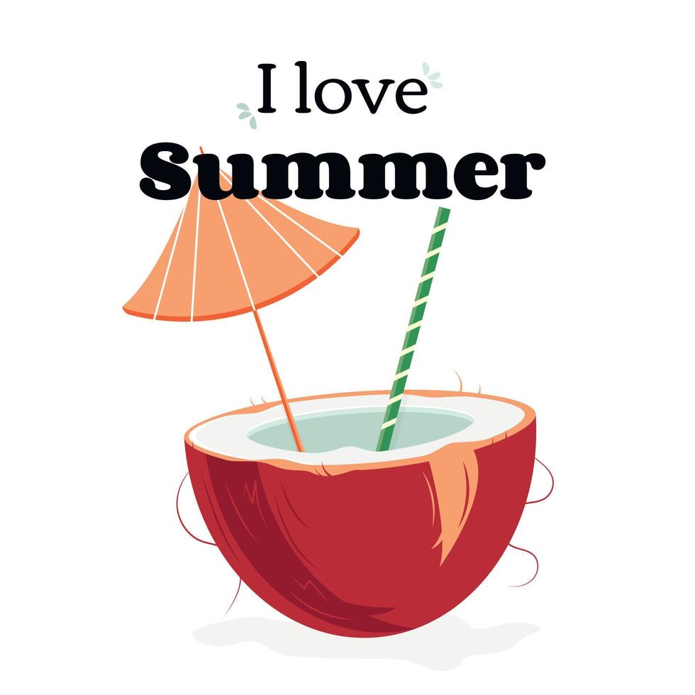 eu amo o verão com design de banner vetorial de coco vetor