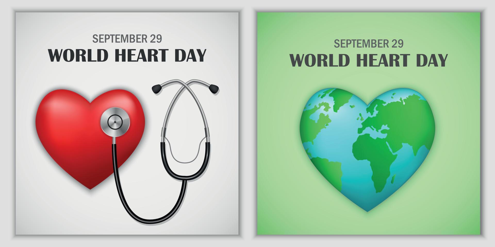 conjunto de bandeira mundial do dia mundial do coração, estilo realista vetor