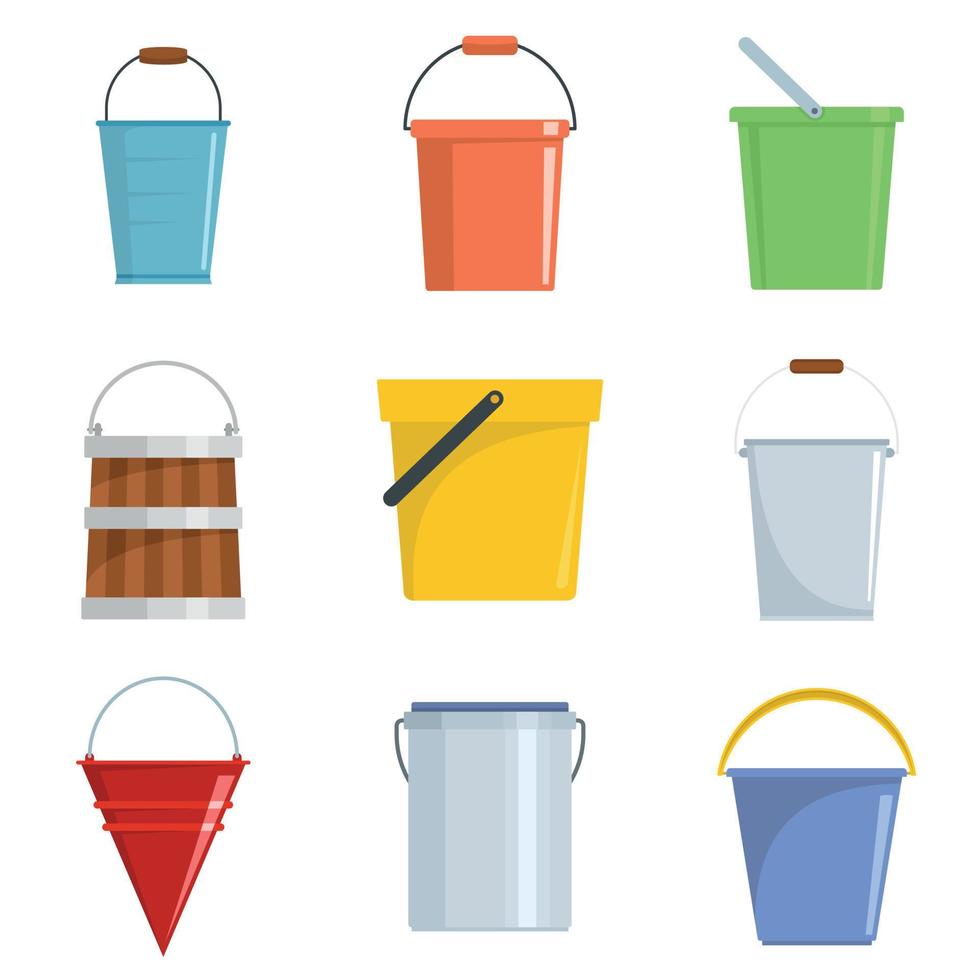 conjunto de ícones de contêiner de tipos de balde vetor isolado
