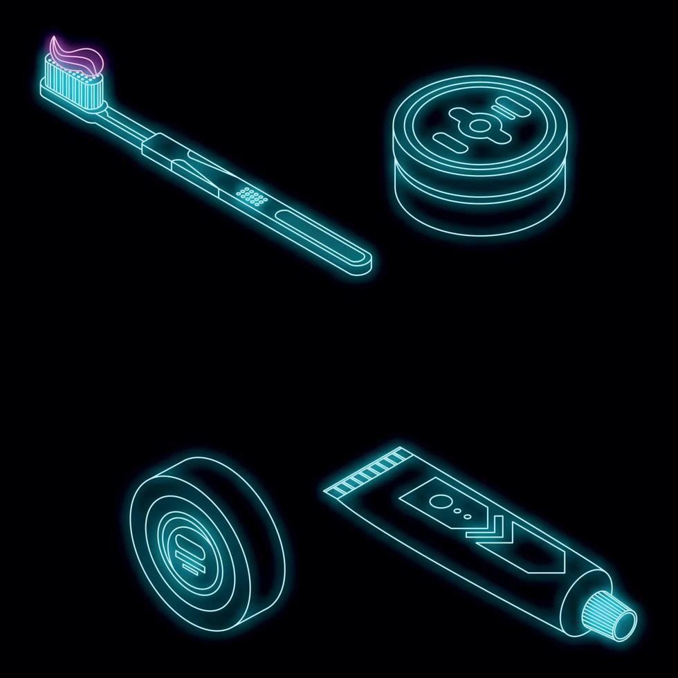 conjunto de ícones de pasta de dente vector neon