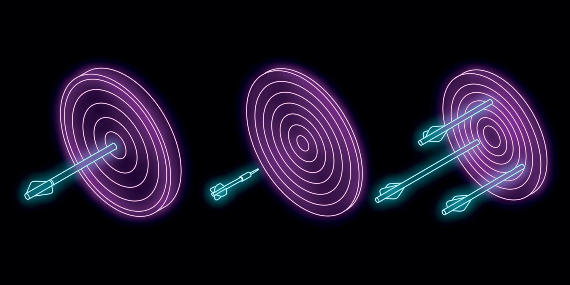 conjunto de ícones de tiro com arco vetor neon