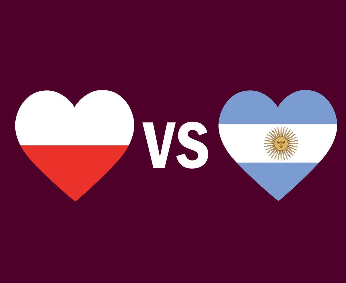 polônia e argentina bandeira coração símbolo design américa latina e europa futebol final vetor países da américa latina e países europeus ilustração de times de futebol