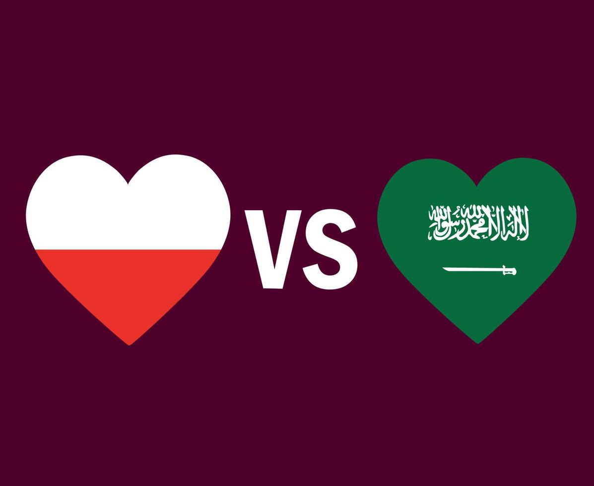 polônia e arábia saudita bandeira coração símbolo design europa e ásia futebol final vetor países europeus e asiáticos ilustração de times de futebol