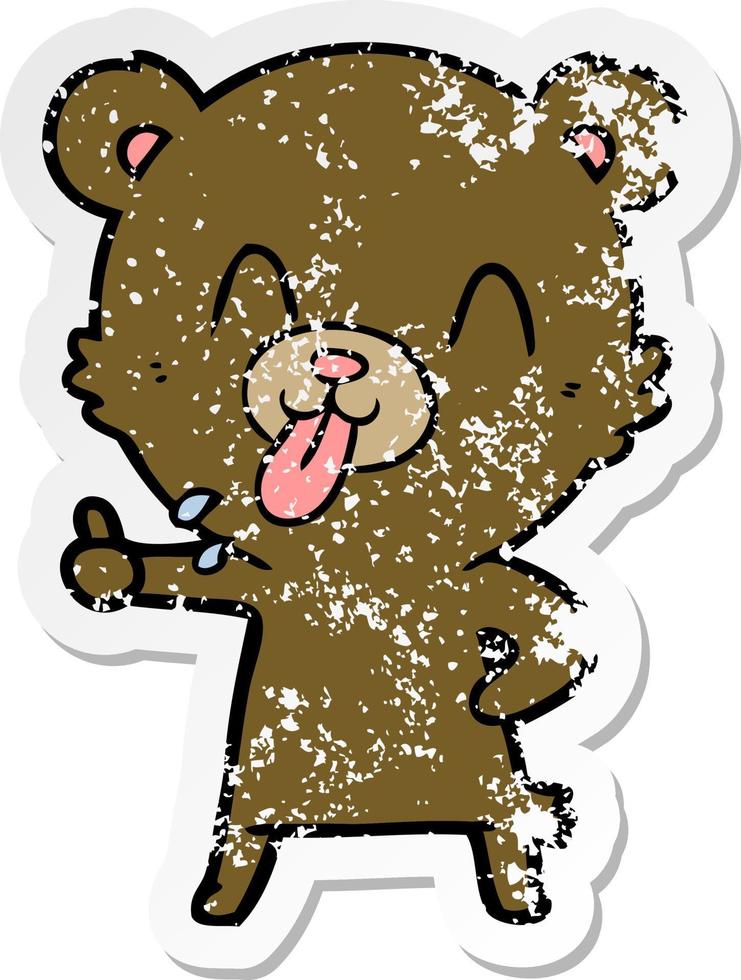 vinheta angustiada de um urso de desenho animado rude vetor