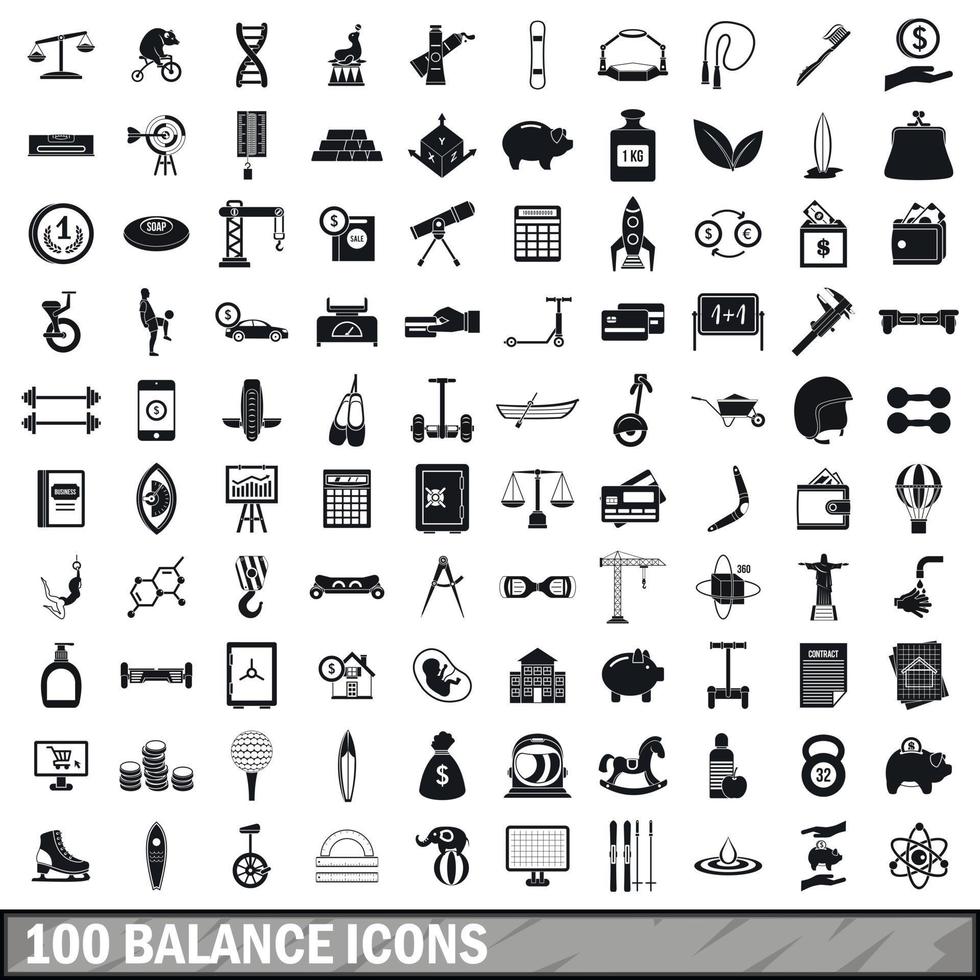Conjunto de 100 ícones de equilíbrio, estilo simples vetor