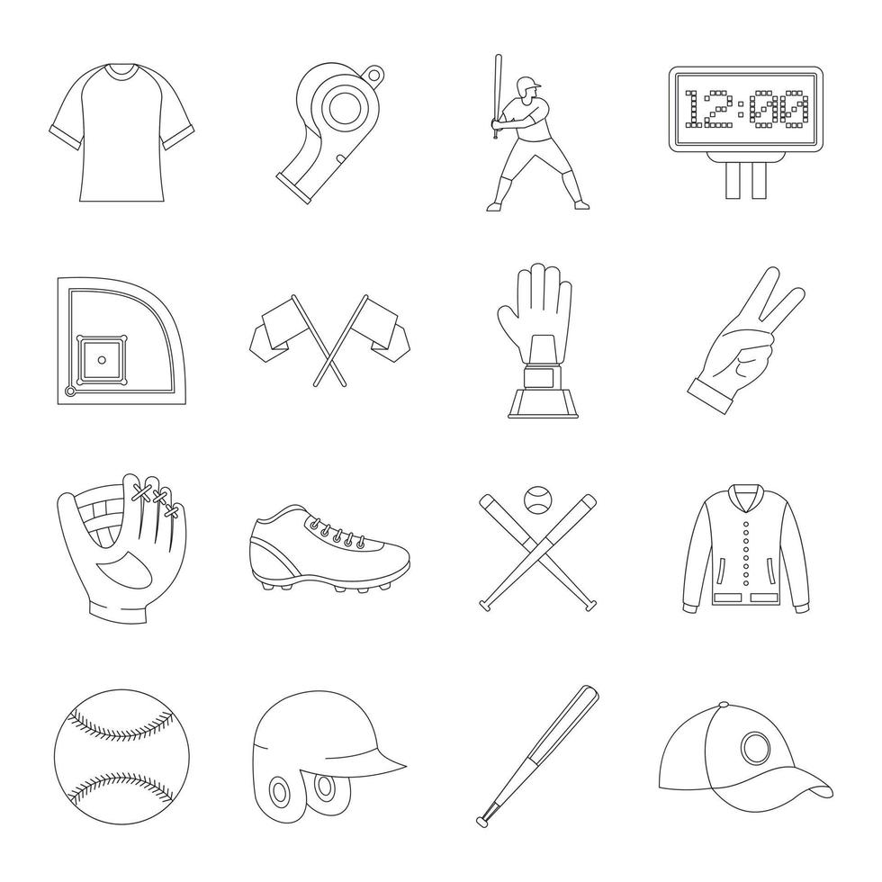 conjunto de ícones de beisebol, estilo simples vetor