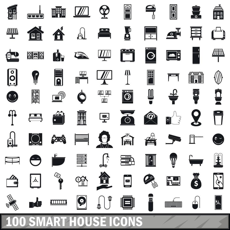 100 ícones de casa inteligente definidos em estilo simples vetor