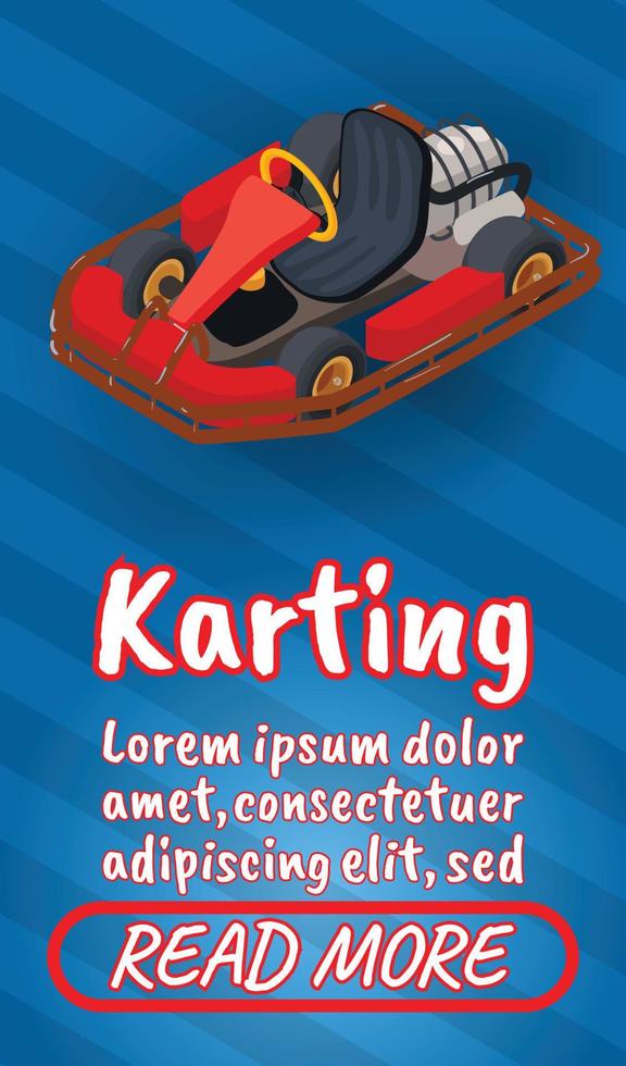 banner de conceito de kart, estilo isométrico de quadrinhos vetor