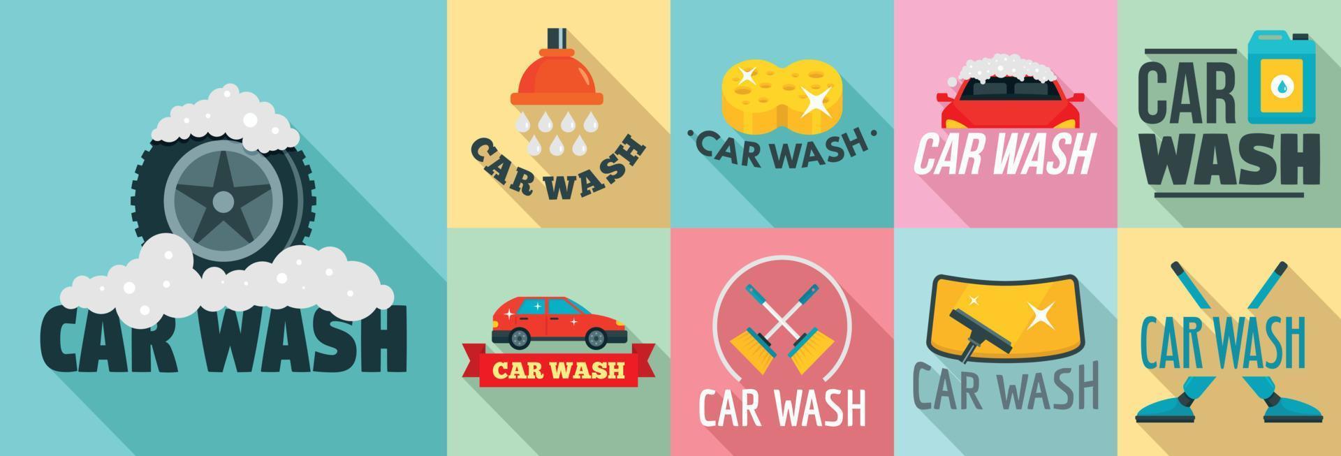 conjunto de logotipo de lavagem de carro, estilo simples vetor