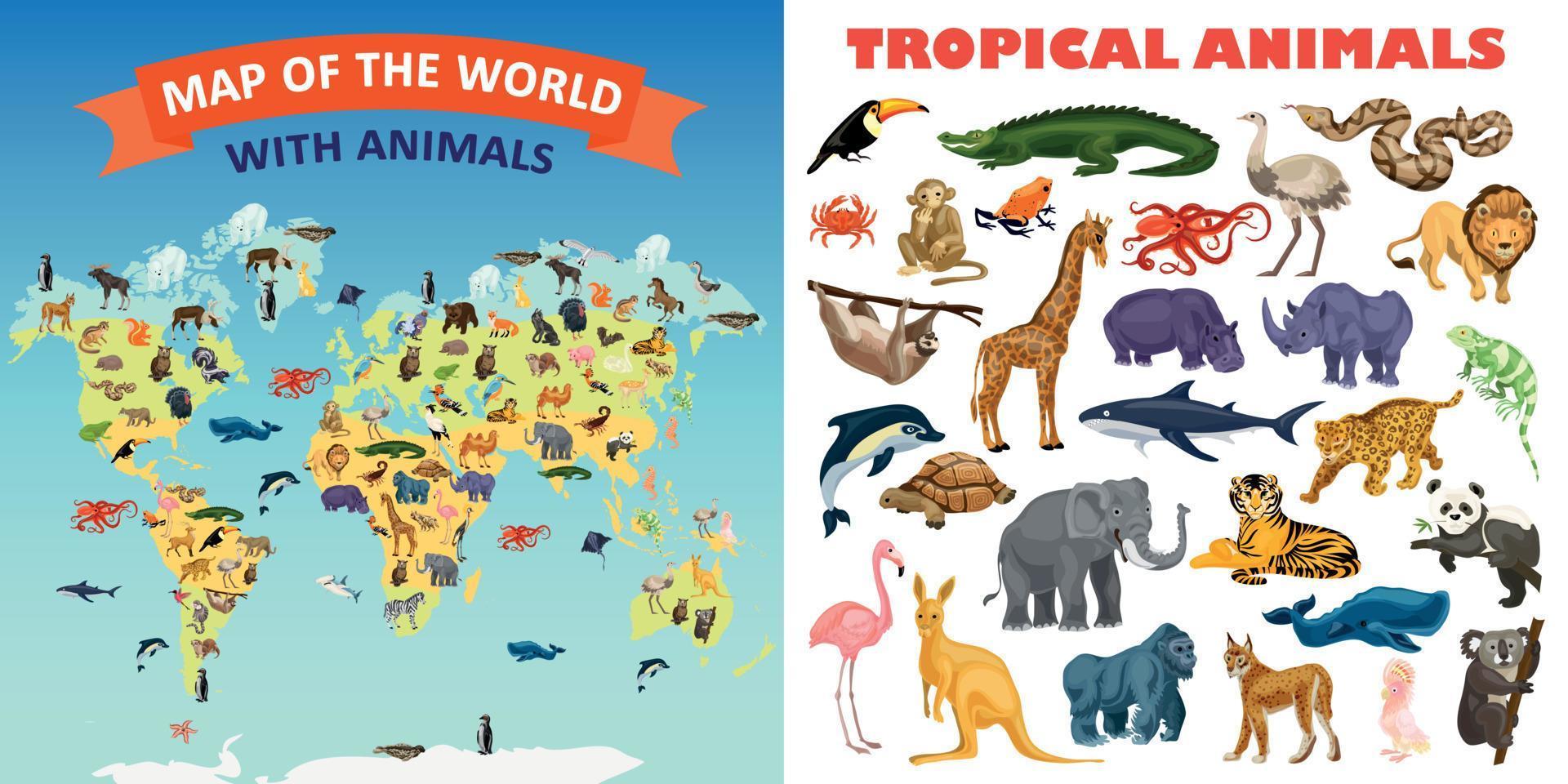 conjunto de banner de animais de zoológico, estilo cartoon vetor