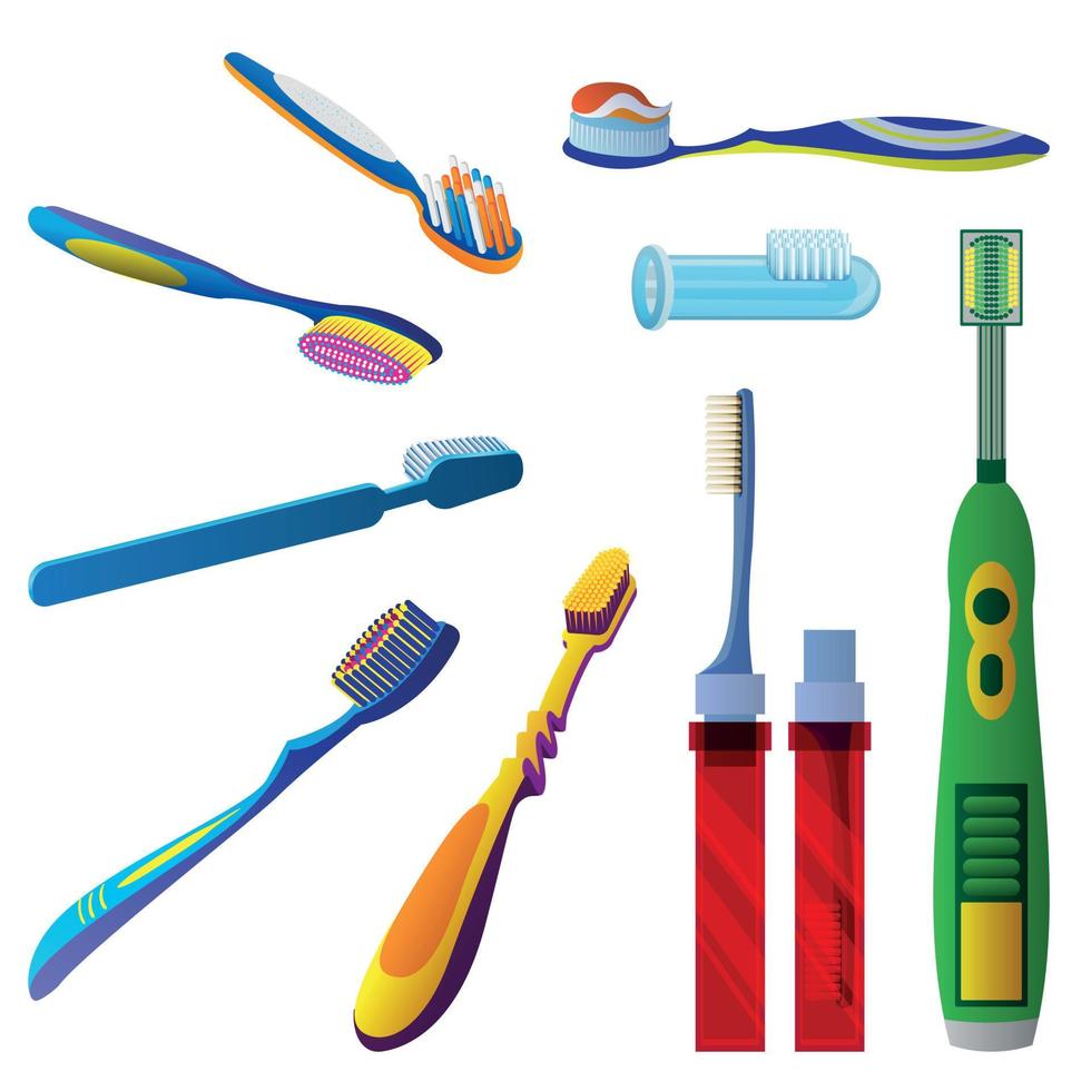 conjunto de ícones de escova de dentes, estilo cartoon vetor