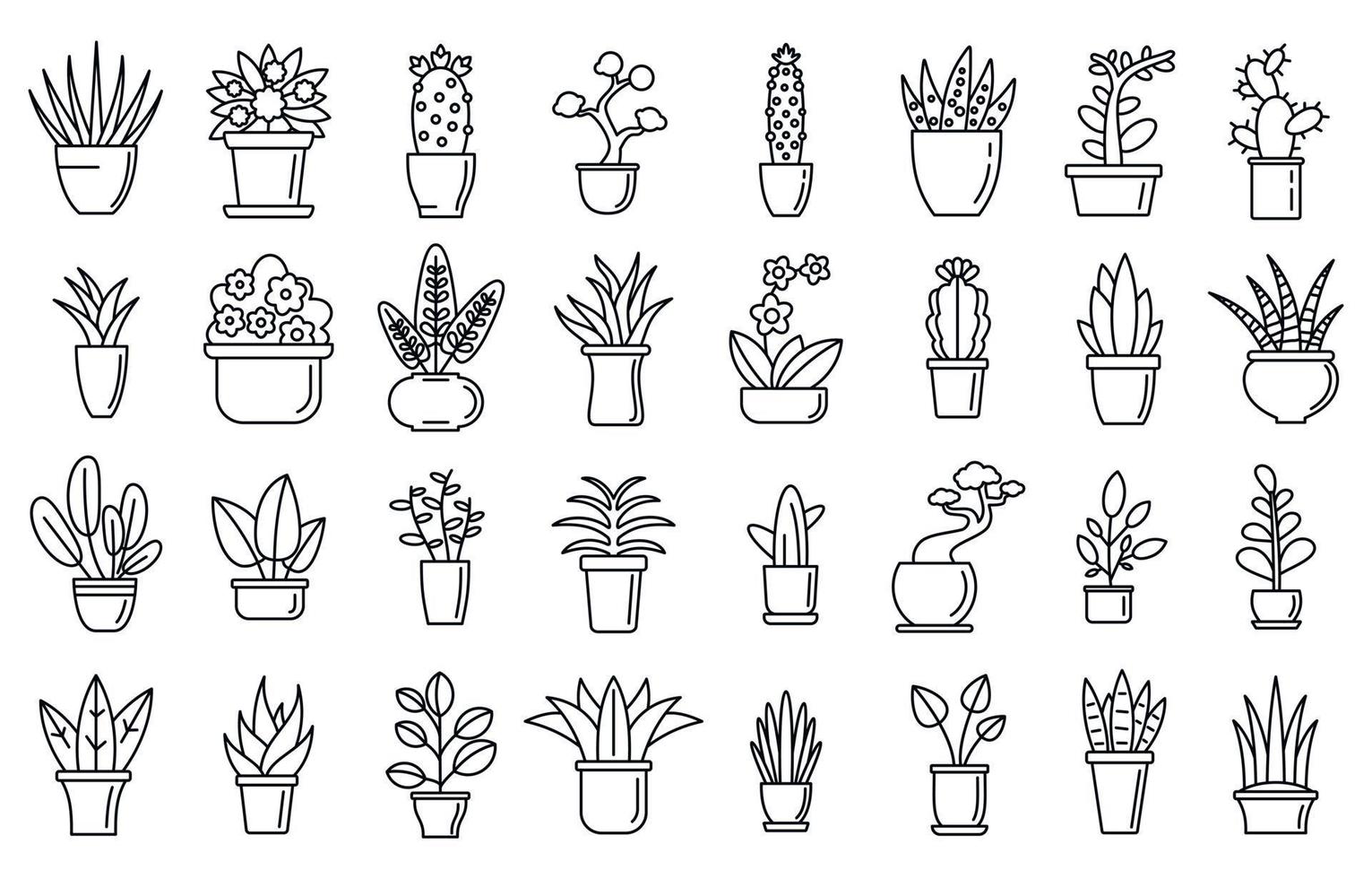 conjunto de ícones de flores de plantas de casa, estilo de contorno vetor