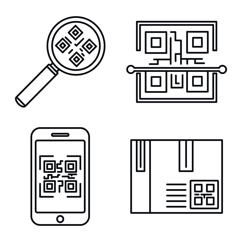 conjunto de ícones de elemento de código qr, estilo de estrutura de tópicos vetor