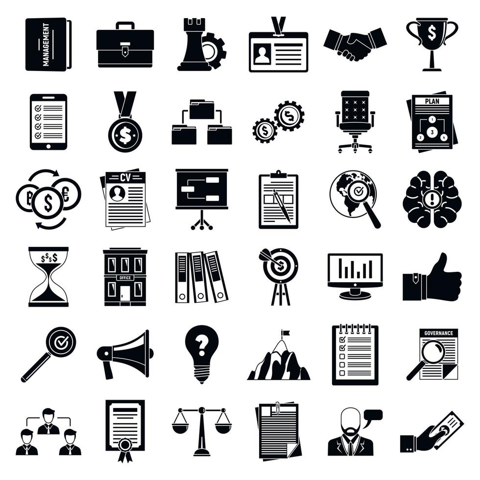 conjunto de ícones de escritório de governança corporativa, estilo simples vetor
